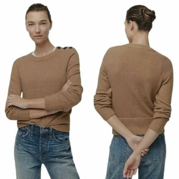 J. Crew Camel Merino Wool Blend Knit Sweater with Button Shoulder - Picture 2 of 5